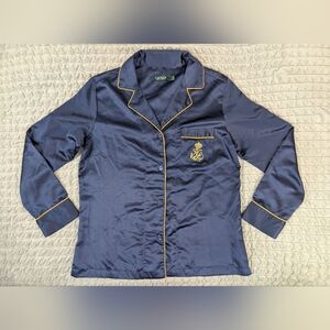 Lauren Ralph Lauren Men's Small Navy With Gold Trim Satin Type Pajama Top Only